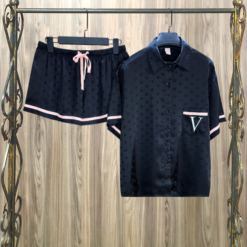 Polka dot pajamas for women Пижама autumn European and American style ice silk short sleeve home wear suit wholesale