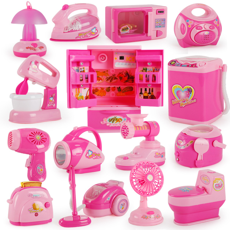 Children's simulation kitchen play house small appliances refrigerator microwave oven hair dryer coffee machine electric kettle fun toys