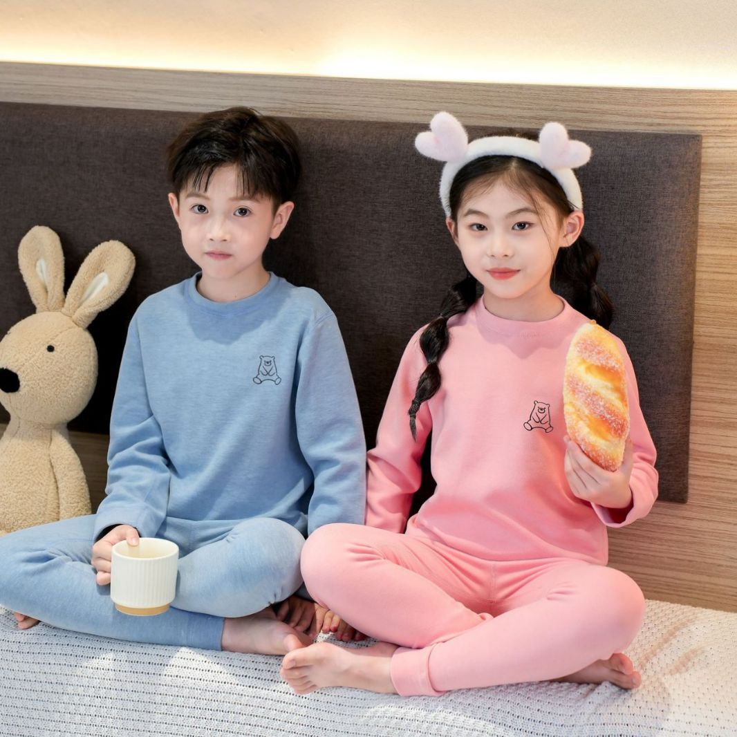 2024 Children's Velvet Wool Silk Thermal Underwear suit Children's Autumn Clothes Long Trousers Baby's Boneless Underwear for Men and Women