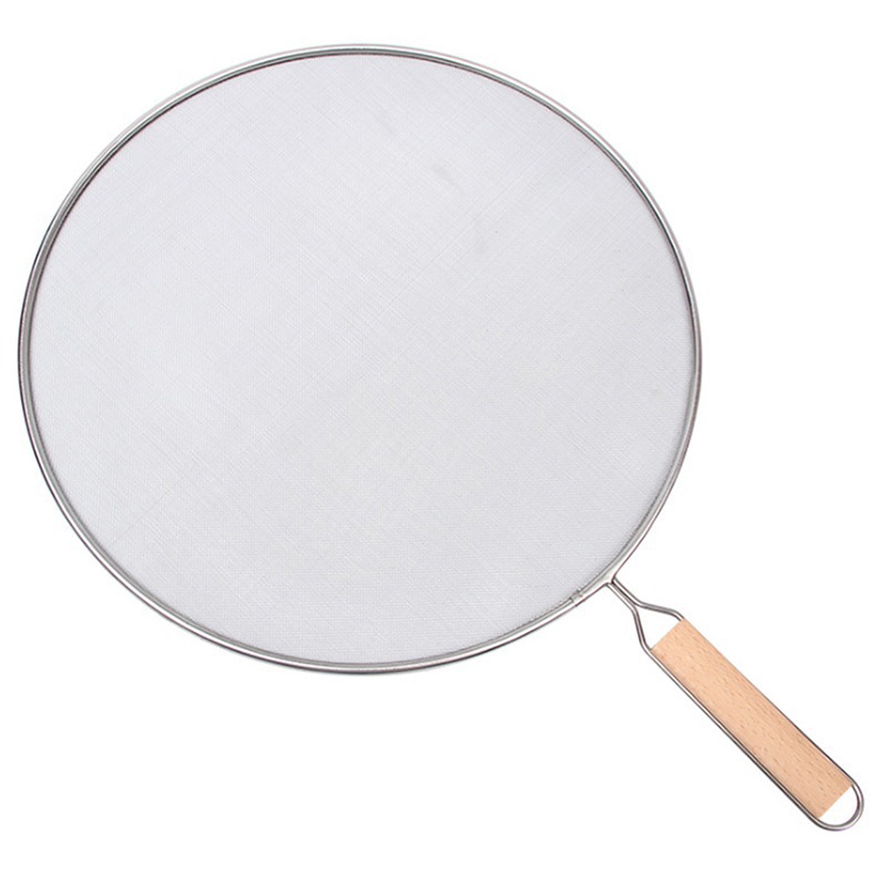 Factory wholesale silver splash-proof oil mesh cover stainless steel explosion-proof cover kitchen wok splash-proof oil wooden handle oil cover