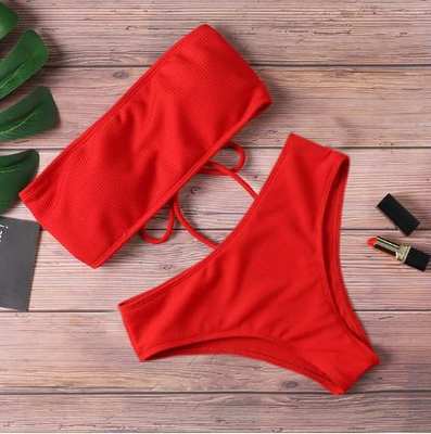 2021 tube top European and American Bikini high waist split swimsuit cross-border manufacturers in stock Bikini swimsuit ladies