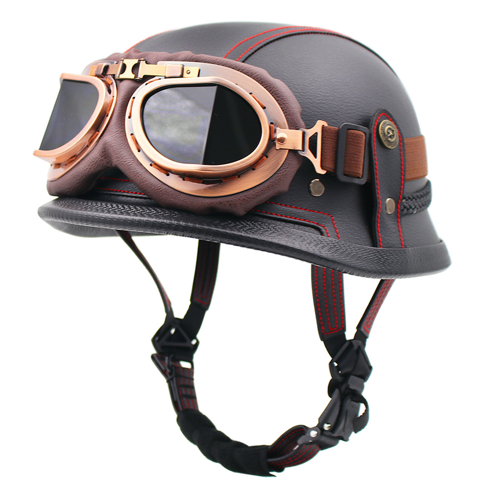 Cross-border retro helmet motorcycle Harley helmet men's and women's four seasons German handmade leather helmet motorcycle half helmet electric car scoop helmet
