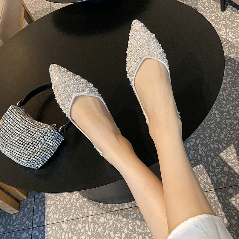 European Station Single Shoes Женские летние туфли на плоской подошве 2023 Новые женские туфли с мелким ртом и острым носком больших размеров 41-43
