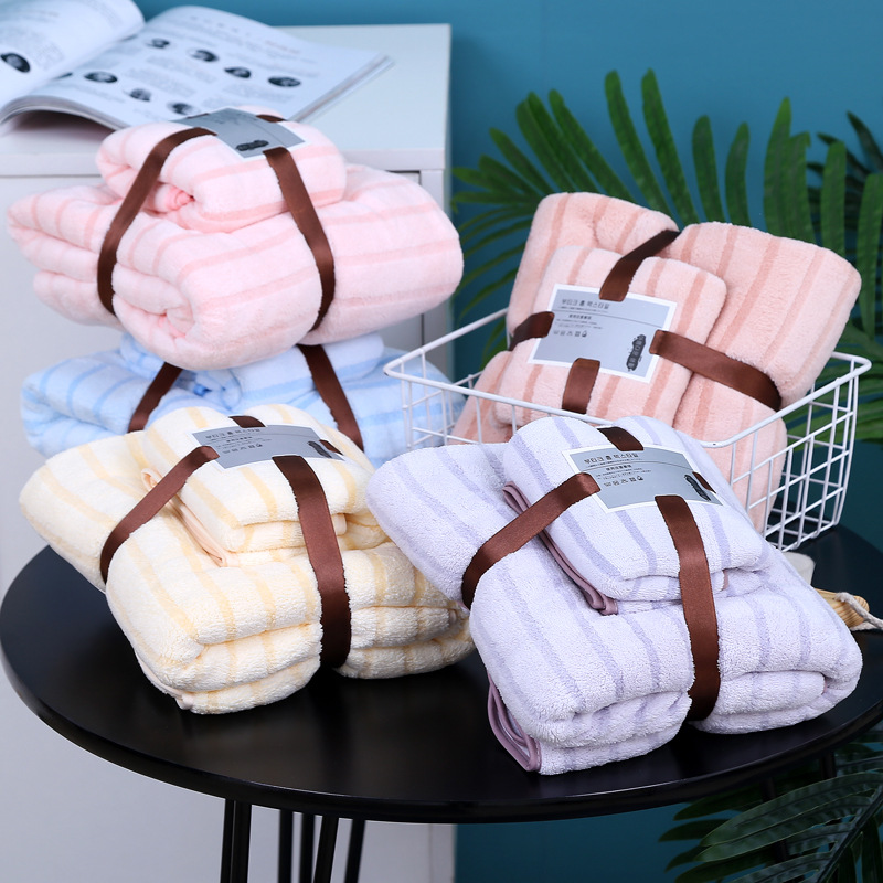 [Two-piece Towel + Bath Towel Set] Coral Fleece Set Wholesale Gift Towel Return Gift Soft Water-Absorbent Mother and Child Set