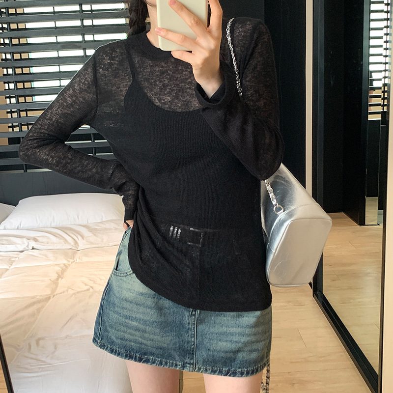 Korean-style Summer 2023 New Snowflake Linen Sunscreen Thin Slim-fit Slimming Solid Color Sweater