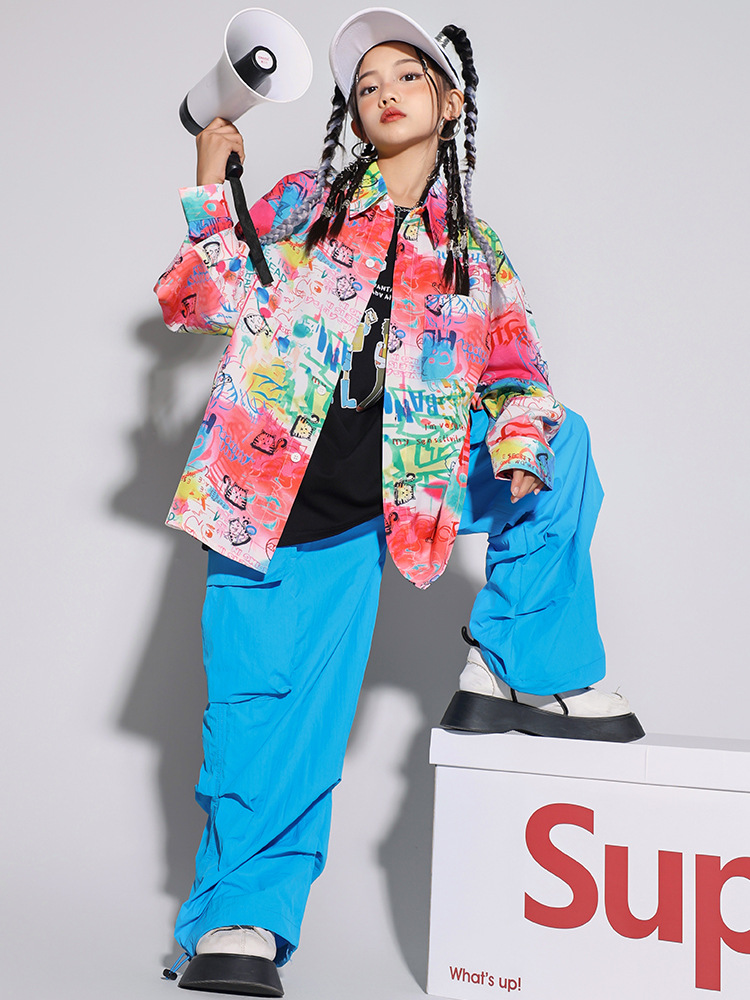 街舞兒童潮服港風襯衫工裝褲套裝男女童少兒嘻哈hiphop演出服秋冬