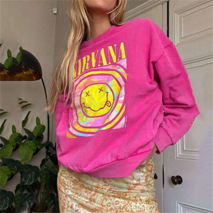2023 AliExpress Amazon Cross-border Foreign Trade Three-color Pullover Printed Round Neck All-match Sweatshirt Women