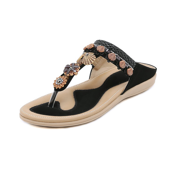 2024 Summer New Bohemian Style Handmade Flower Thong Sandals Women's Fashion All-match Slippers Wholesale