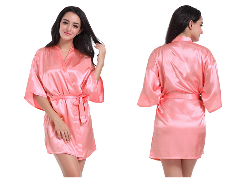 Cross-border Women's Twisted Sade Nightgown Bathrobe Solid Color Glossy Summer Thin Sexy Short Cardigan Gown_voghion.com