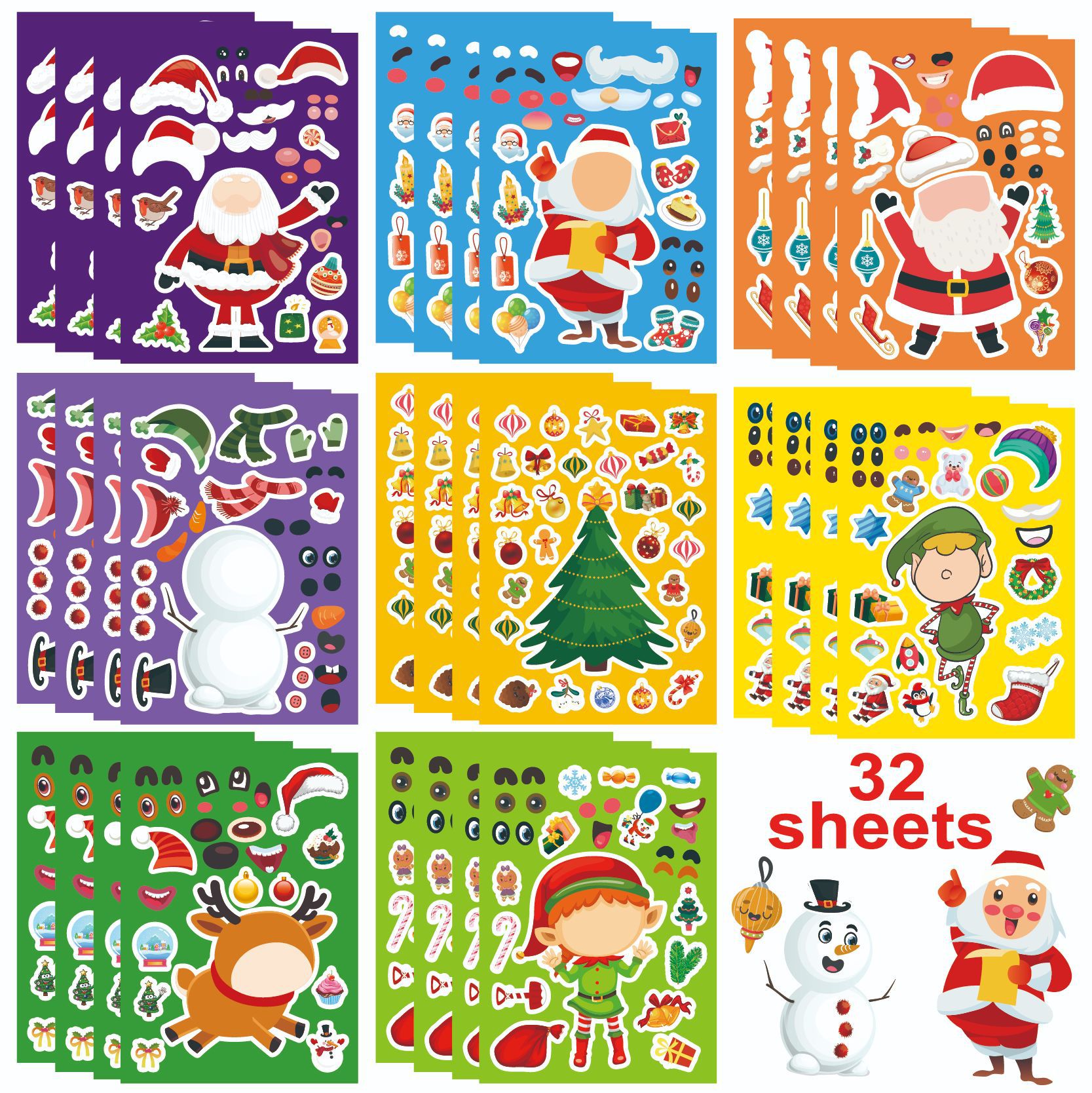 Christmas DIY stickers children's holiday handmade stickers Christmas party gift stickers Christmas tree elf reindeer