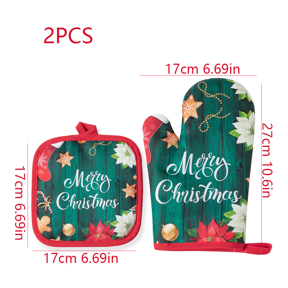 Christmas Microwave Oven Gloves Kitchen Household Anti-scald Baking Gloves Heat Resistant Oven Gloves Set