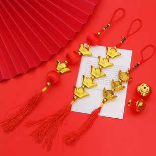 Lucky Festive Golden Ingot Hanging String Decorative Car Money Tree Chinese Knot Car Pendant housewarming bonsai Buddhist shrine