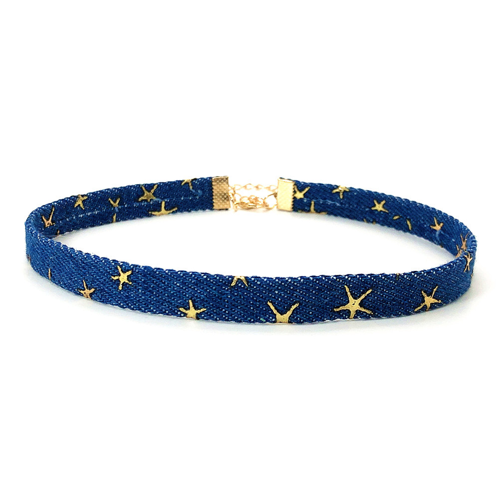 New European and American cross-border niche personalized artistic Denim fabric short chain necklace necklace Women's Mid-ancient style jewelry wholesale