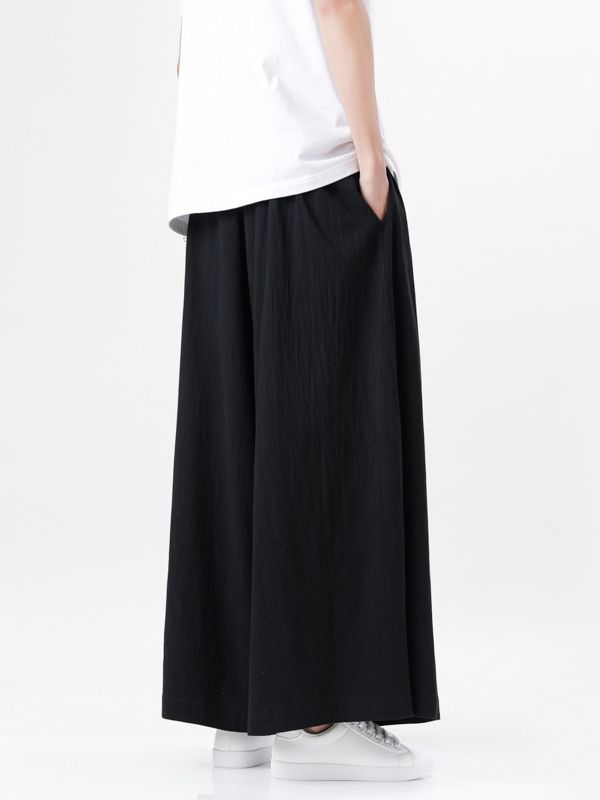 2023 Summer New Chinese Style Cotton and Linen Pants Men's Wide Leg Pants Thin Linen Solid Color Ribbon Large Size Casual Pants