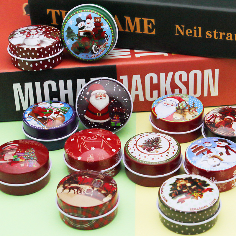 Christmas small iron box iron can chocolate can candy packaging box tinplate box Christmas small round box Christmas small round can