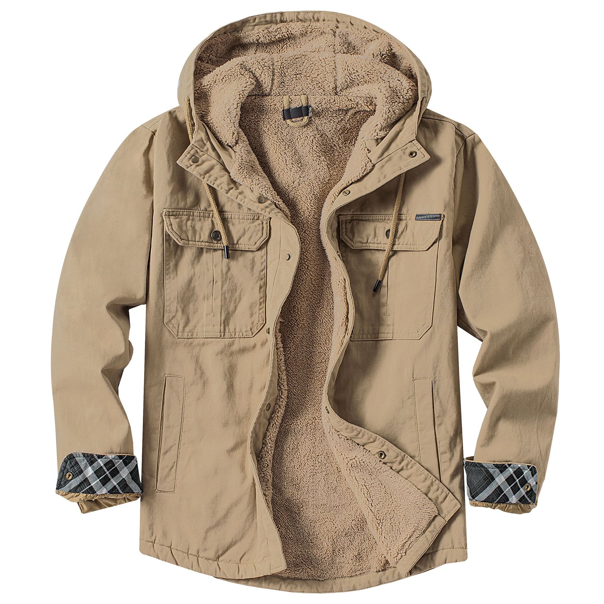 American size men's cotton casual fleece-lined long-sleeved shirt autumn and winter plus size thickened lambswool hooded jacket jacket