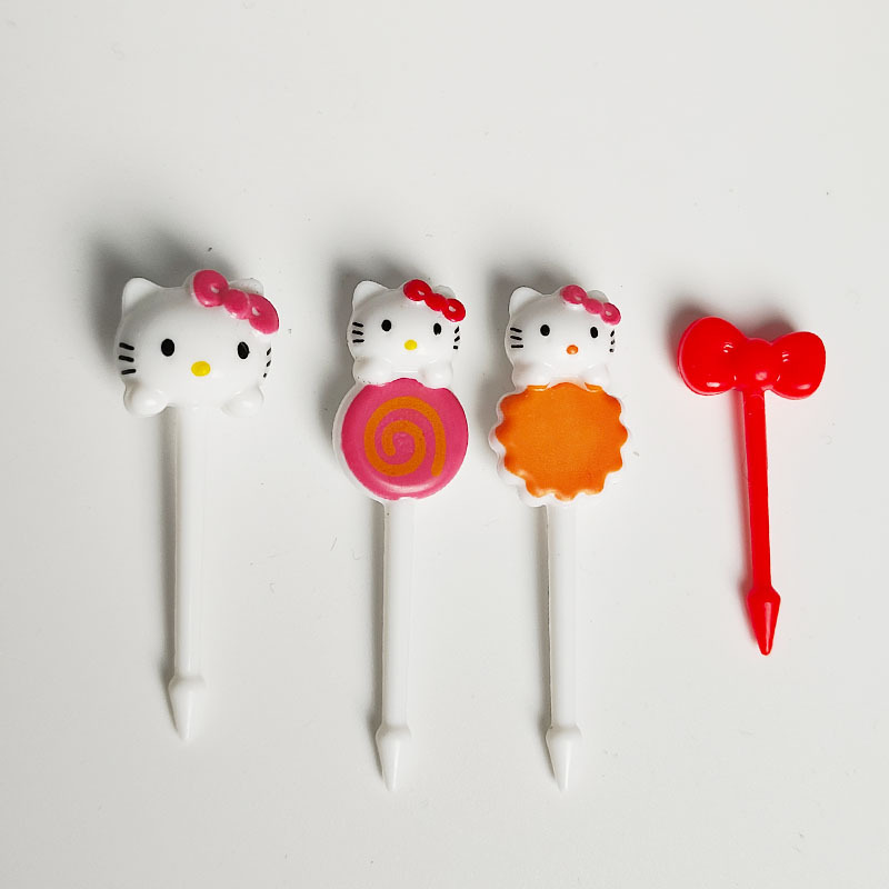 Hot sale Japanese style plastic fruit fork hello kitty children's fruit stick 8 pack