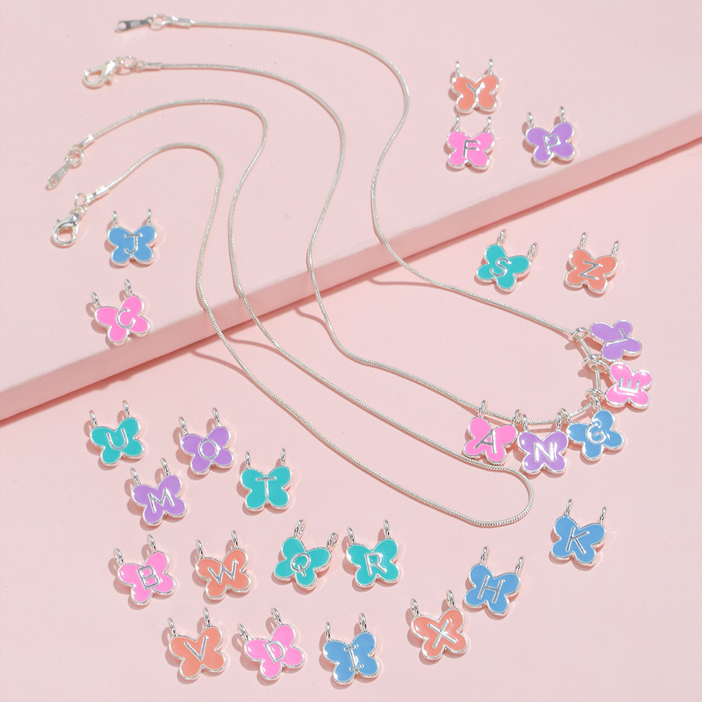 Cross-border hot sale 26 letters butterfly shape alloy letter pendant can be arbitrarily matched with DIY necklace suit in stock