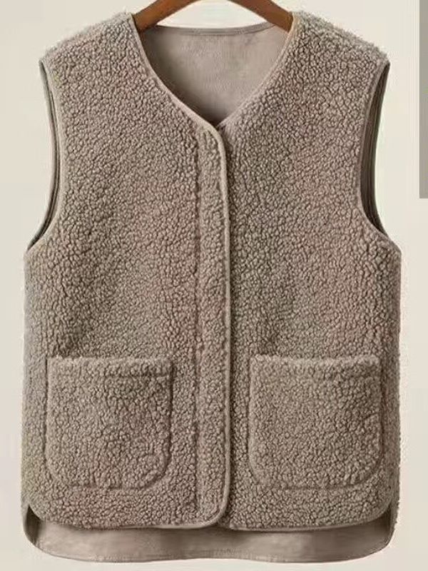 Lamb plush vest for women 2023 new spring and autumn Korean style white matching women's waistcoat outer vest vest coat
