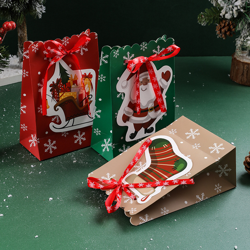 Factory spot Christmas paper bag creative bow snowflake hand candy gift bag cute Christmas gift bag