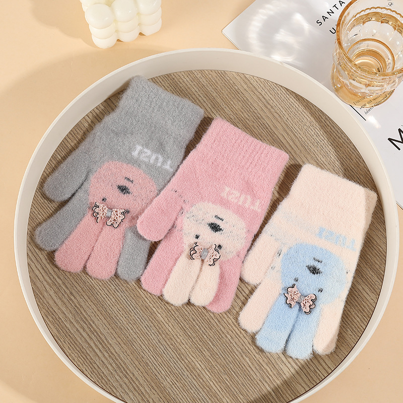 Children's winter 3-6 years old gloves outdoor finger rabbit cute cartoon winter velvet warm cold gloves wholesale