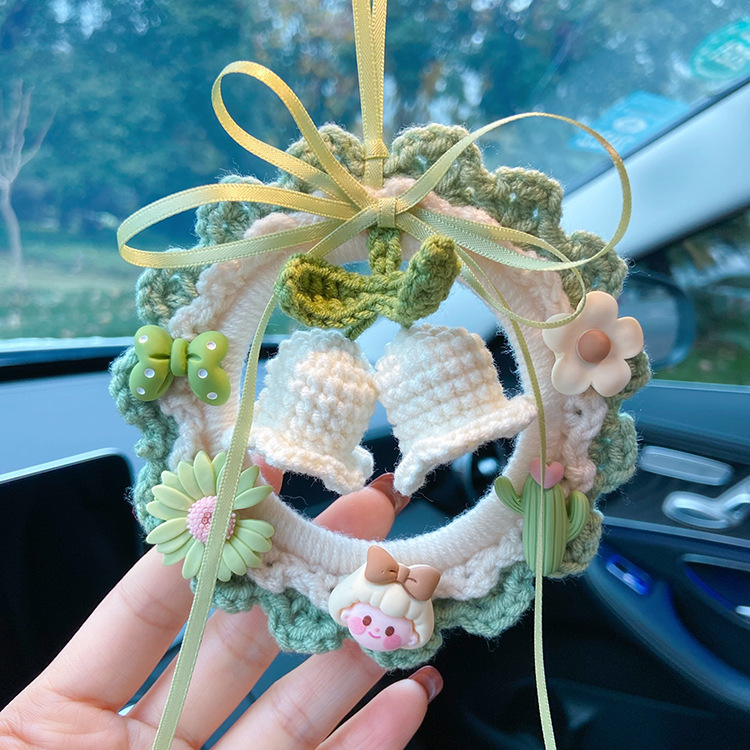 編織成品鈴蘭花汽車掛件網紅車載後視鏡吊墜掛飾創意車內吊飾禮物