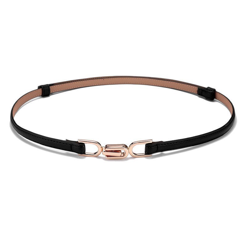 Punch-free Matte Buckle Adjusting Belt Women's Skirt with Trimmed dress Black Thin Belt with Shirt