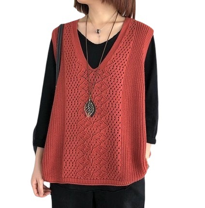 Women's Knitted Vest Thin Loose plus size Hollow Sleeveless V-neck Vest Retro Pullover Vest Women's Vest