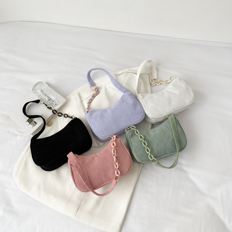 Corduroy solid color underarm bag 2024 Korean version of simple literary dumpling bag foreign trade explosions women's bag a generation of hair