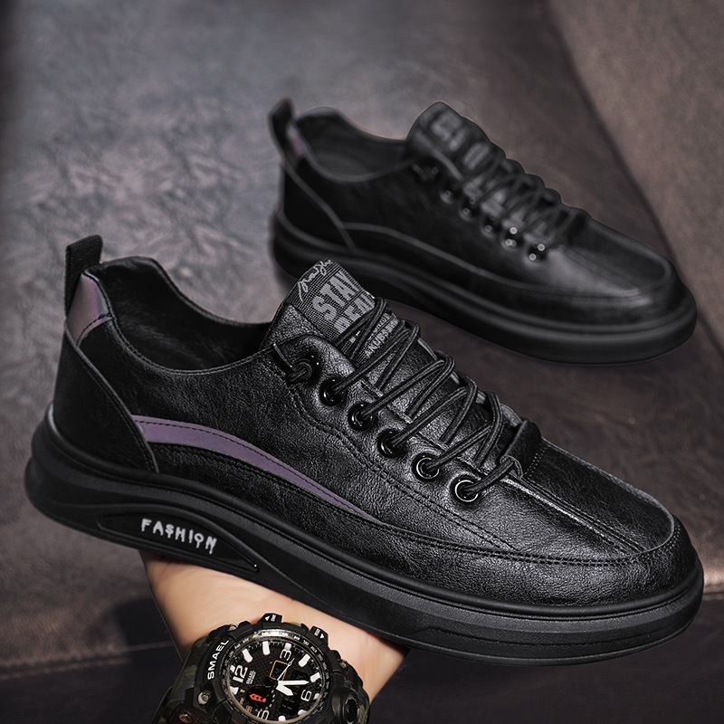 Board Shoes Men's 2023 New Shoes Men's Casual Leather Shoes Men's Board Shoes Black Non-Slip Outdoor Sports Trendy Shoes