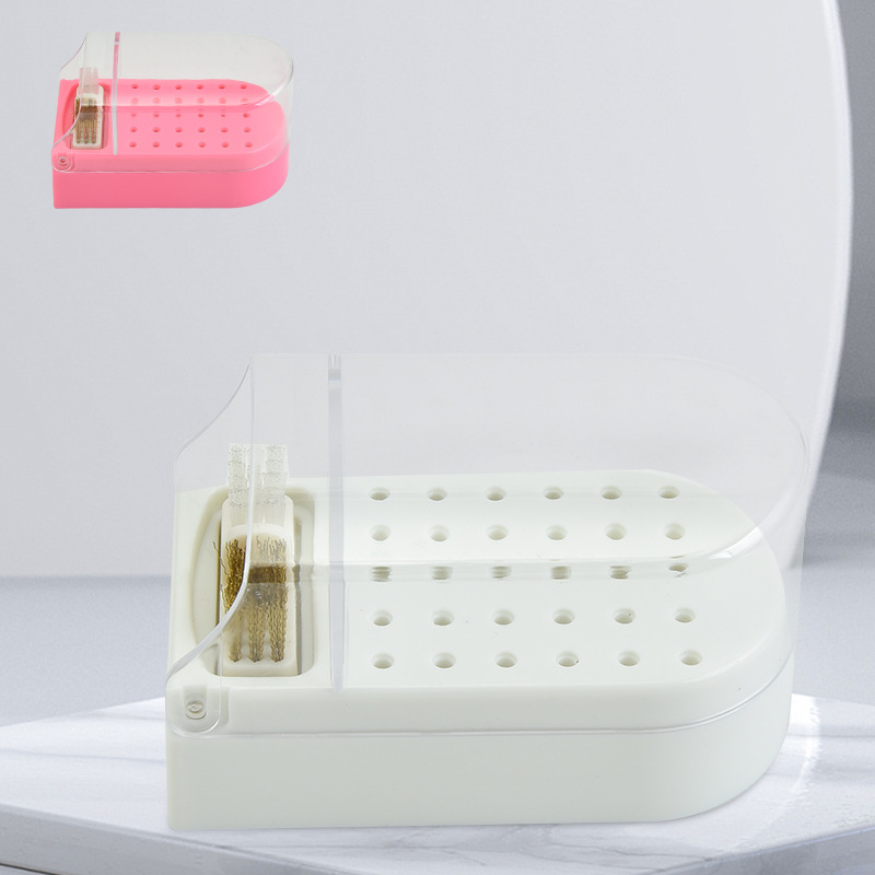 30 holes with cleaning brush nail polishing head storage box dustproof nail grinding head display stand nail tools wholesale