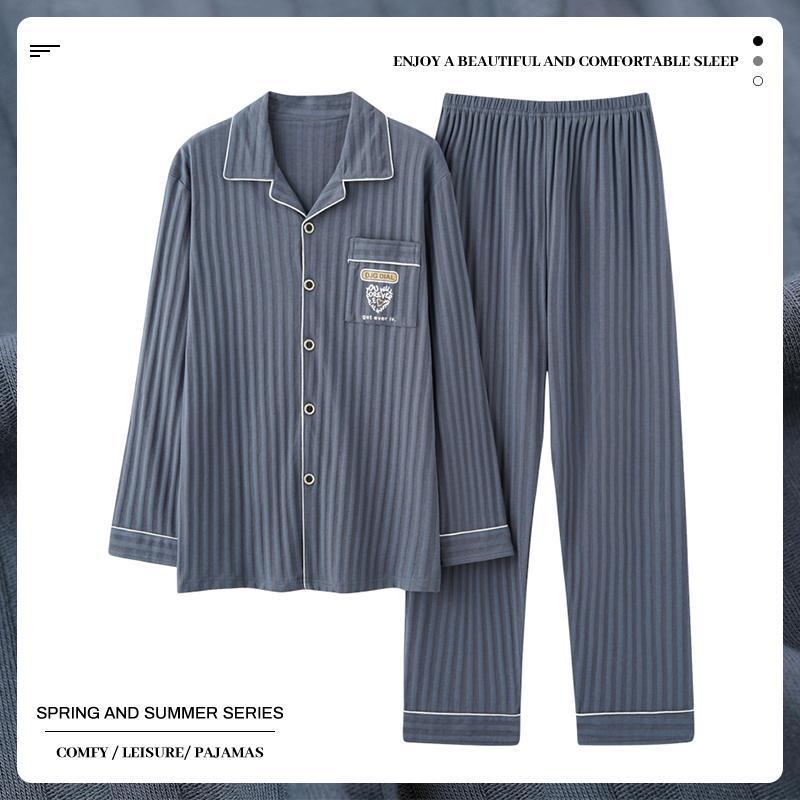 Men's pajamas men's spring and autumn long-sleeved casual simple fashion home wear men's autumn and winter cardigan plus size suit