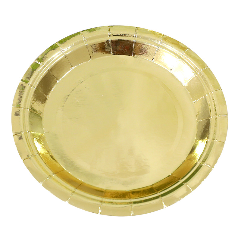 Cross Border Plate Bronzing Gold Disposable Tableware Paper Plate Paper Cup Set Rose Gold Holiday Birthday Party Supplies