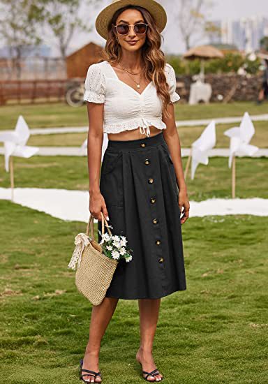 Spring and Summer 2023 New Amazon Cross-border Explosions Skirt Casual Button A- line Skirt High Waist Mid-length Skirt Women's Clothing