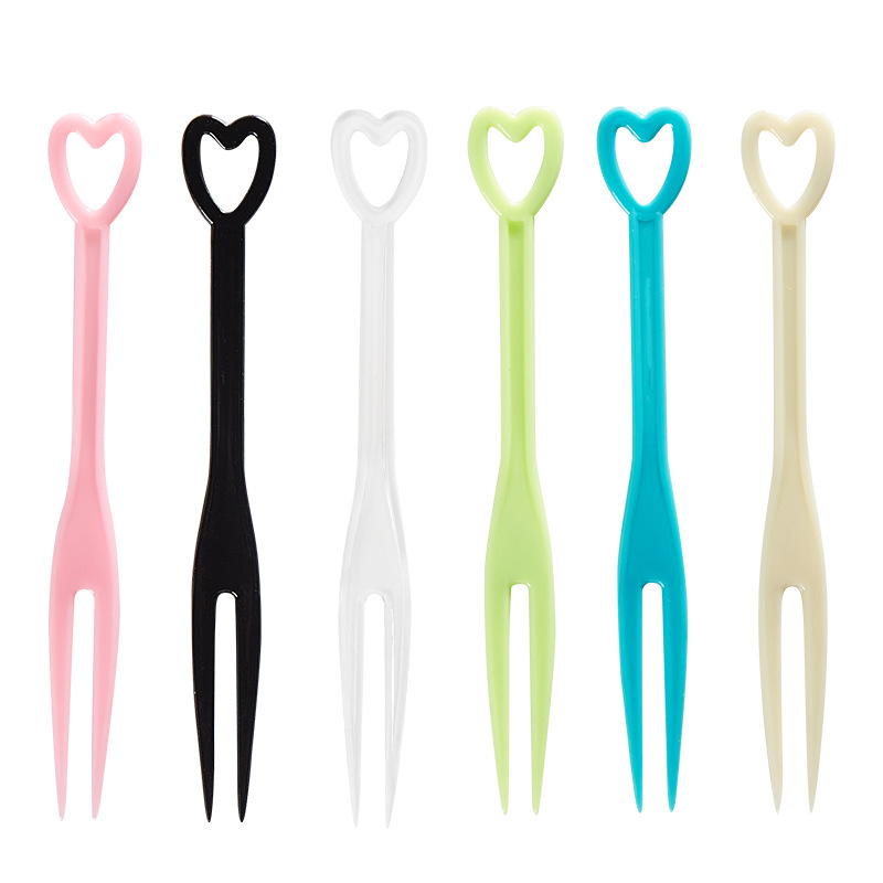 Heart-Shaped Disposable Fruit Fork Fruit Stick Commercial Plastic Fork Independent Packaging Colorful Cute Fruit Fork Watermelon Fork