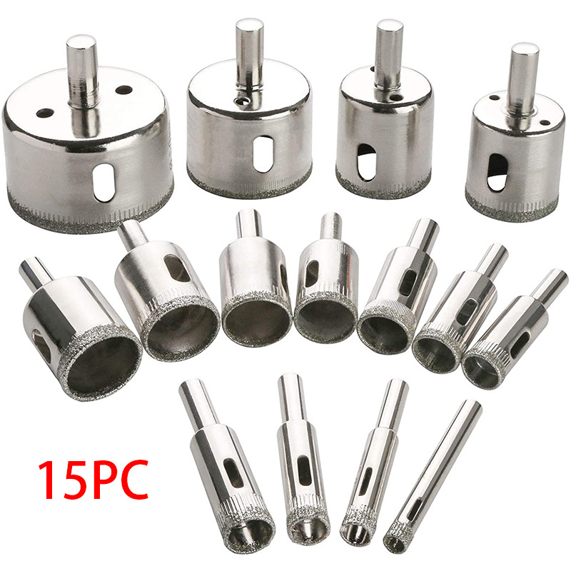15 piece set marble hole opener set glass tile hole opener diamond drill bead round grinding
