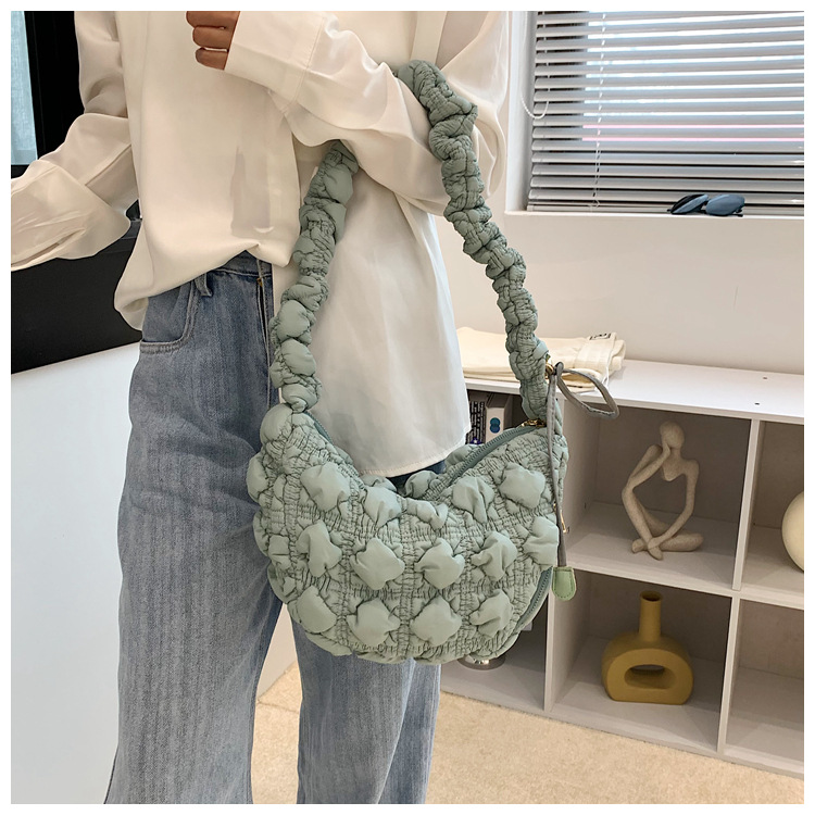 Borsa da donna Niche Bubble Borsa monospalla sottobraccio Borsa coreana in cotone Borsa a tracolla casual Borsa a nuvola plissettata_voghion.com