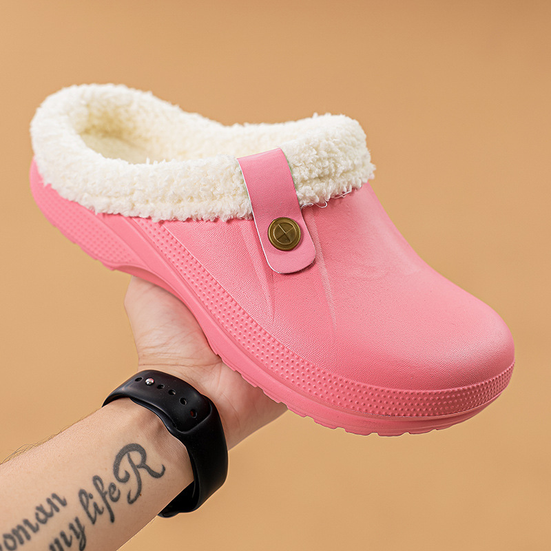 Autumn and winter men's and women's couple's closed toe plush cotton slippers home hole shoes couple's cotton slippers large size shoes