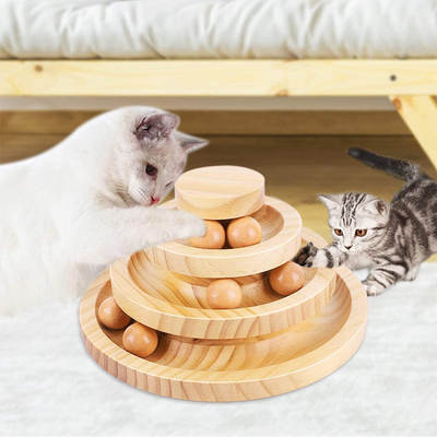 Solid wood cat toy double-layer wooden turntable Rolling Ball Cat self-Hi relieving stuffy interactive bite-resistant circulating ball turntable