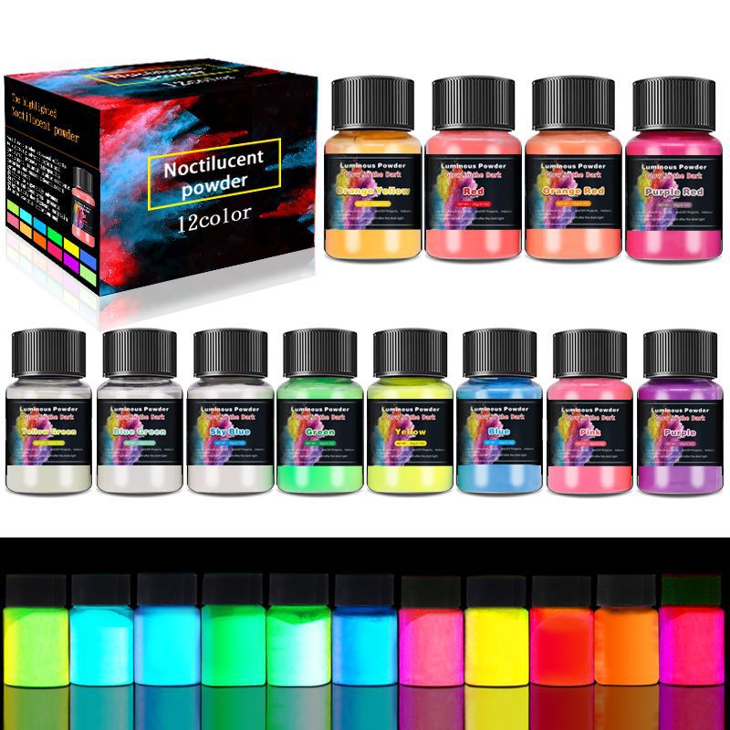 Long-term bright luminous powder crystal drop glue luminous powder 13 color water oily fluorescent powder bottled supply Amazon