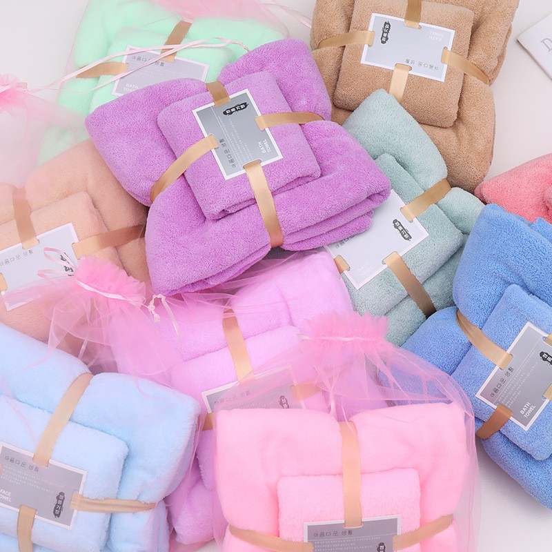 High Density Coral Fleece Towel Bath Towel suit Absorbent Foreign Trade Net Bag Colorful Large Towel