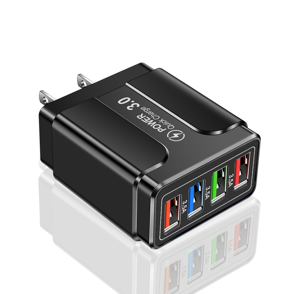 Color 4USB mobile phone charger 3A flat travel charging head US gauge European Gauge Charger cross-border wholesale
