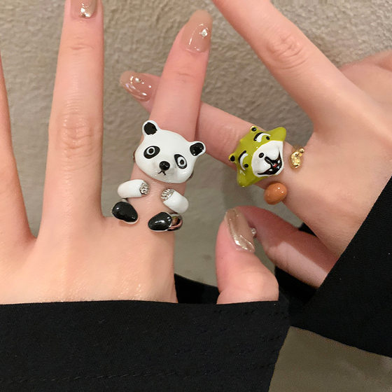Contrast color Opal star ring female ins fashion personality couple index finger ring niche temperament all-Match ring