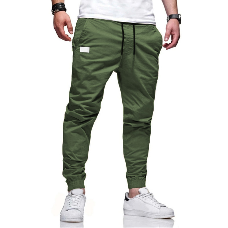 Cross-border Foreign Trade Men's Casual Sports Trousers Fashion Trendy Foot-tied Caution Pants Youth Slim-fit Straight Pants Solid Color