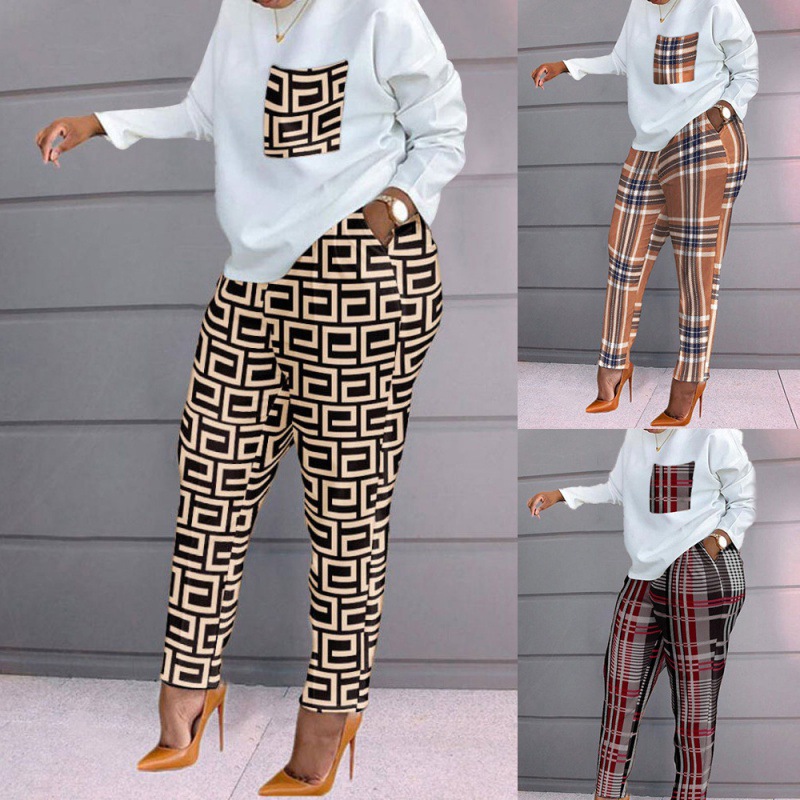 Women's Spring New Fashion Printed Long Sleeve Large Size Loose Women's Casual Suit