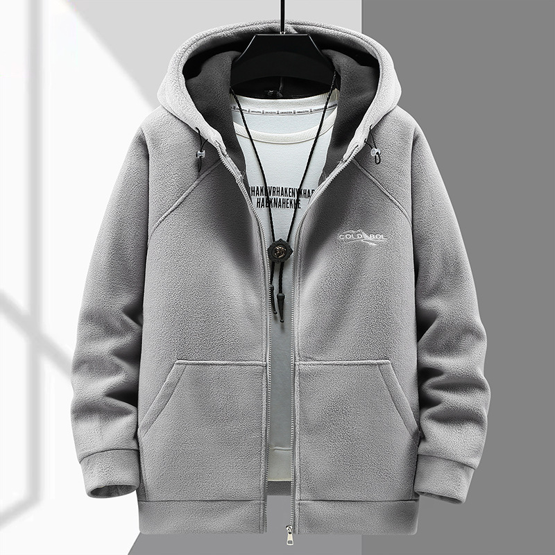 Thickened polar fleece jacket men's fat hooded plus size thermal fleece jacket fat guy composite large size coat