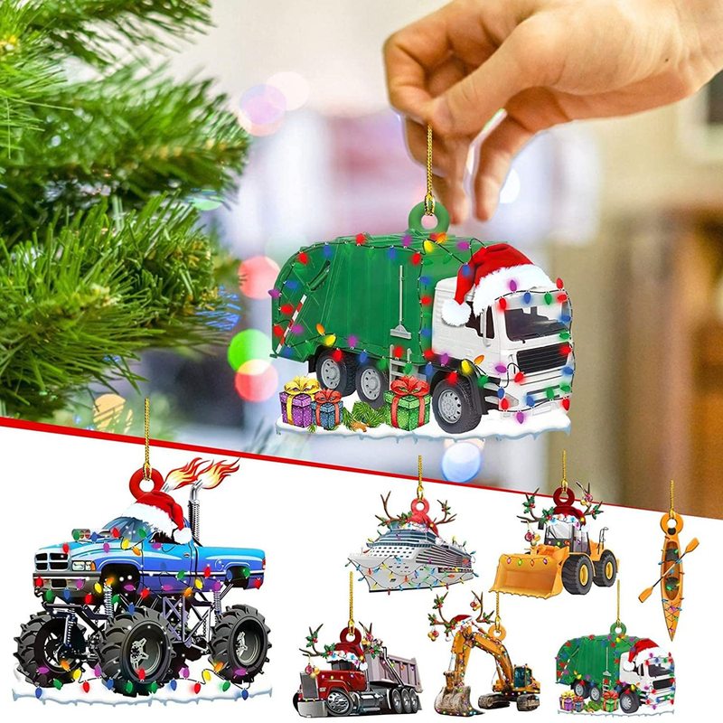 クリスマスツリー装飾トラック蒸気船ショベル消防車ジープ吊りペンダントクリスマスパーティープレゼント|undefined