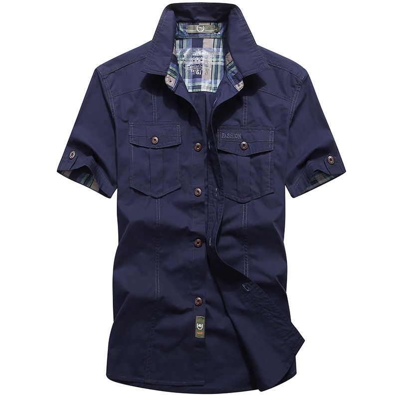 Summer short-sleeved shirt men's summer men's 95 cotton inch shirt solid color large size military uniform shirt cross-border 1391