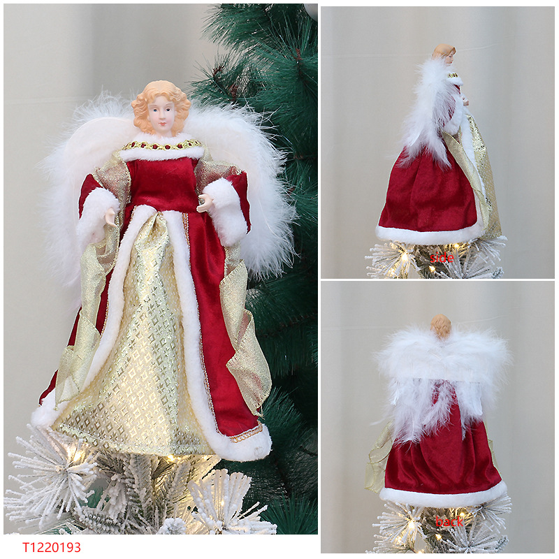 Baiyang crafts small wholesale Christmas new Christmas tree decoration supplies plush wings Angel Tree Top Star_voghion.com