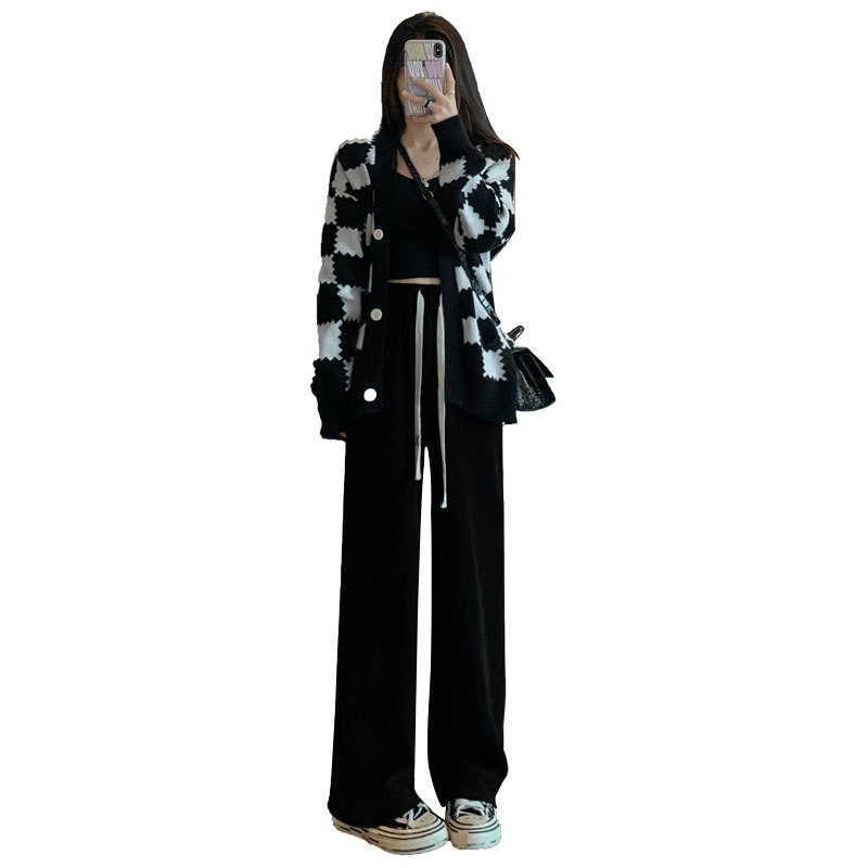 Narrow Wide-leg Pants for Women 2025 New Spring and Autumn High Waist fleece-lined Thickened Straight Casual Corduroy Pants for Small Men